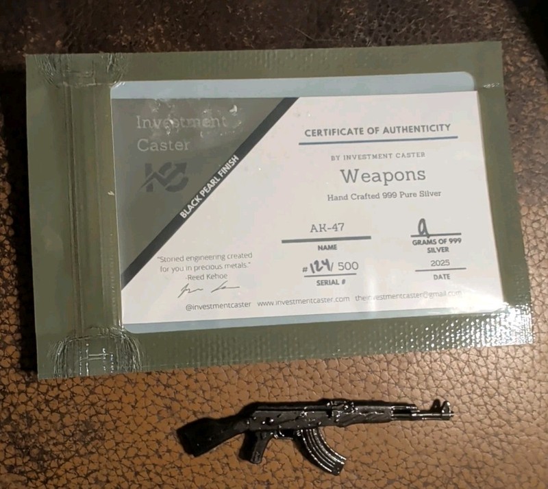 Investment Caster Weapons Black AK-47 9 G Of 999 Silver With COA