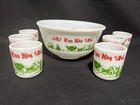 Vintage Hazel Atlas Milk Glass Egg Nog Bowl & 6 Mugs w/ Original Box 1950s