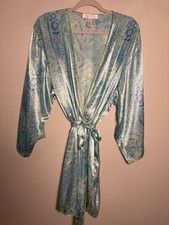 Oscar de la Renta Pink Label Womens Polyester Kaftan Robe Blue/Green Print XL