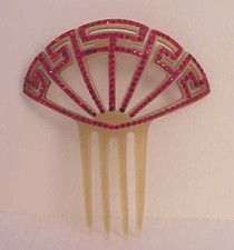 Vintage Art Deco Large Hair Comb Accessory with Red Rhinestones 5.75" Stunning 