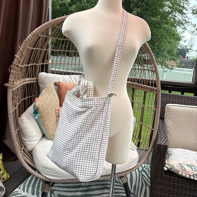 BAGGU Duck Bag Natural Grid Cotton Canvas Crossbody Original