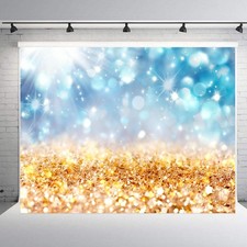 Sequin Glitter Backdrop 6x8ft Gold-Blue Sparkle Background for Wedding
