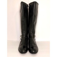 Lauren Ralph Lauren Riding Boots Women 10B Black Leather Knee High Gold Buckle