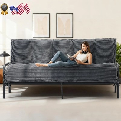 10'' Futon Mattress Queen Size Futons Sofa Couch Bed with Straps Thick Corduroy
