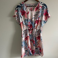 Bluetime Tropical Floral Tie Waist Tunic Top Boho Summer