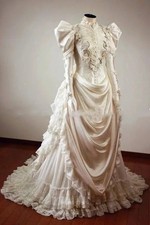 Vintage Wedding Dress With Puffy Short Sleeves High Neck Elegant Historical hot