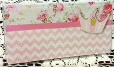 Vinyl Checkbook Cover Chevron Stripes Pink Roses Princess Suzie's Designs 