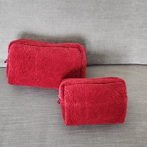 POTTERY BARN Travel Red Quilted Velvet Silk Cosmetic Bags /2 NWOT FREE SHIP "KHJ - Picture 12 of 18