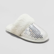 Cat Jack Lane Sequin Scuff Slippers Silver/Plateado Cat Jack Kid's Sizes NWT