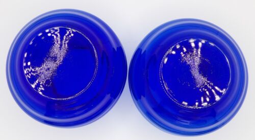 Vintage 2 Cobalt Blue Ball Vases Horizontal Ribbed 4 1/2" Tall & Ruffled Top - Picture 3 of 5