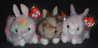 TY BUSTER, RYLEY & SHERBET the 6'' EASTER BUNNY RABBIT BEANIE BABY SET -MINT TAGS