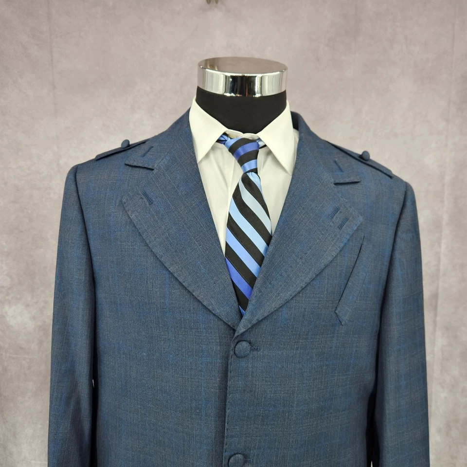 Giorgio Fiorelli 2 Piece Suit Mens 42L Blue 3 B Superluxe 150 Wool Pants 36x29 - Image 3 of 4