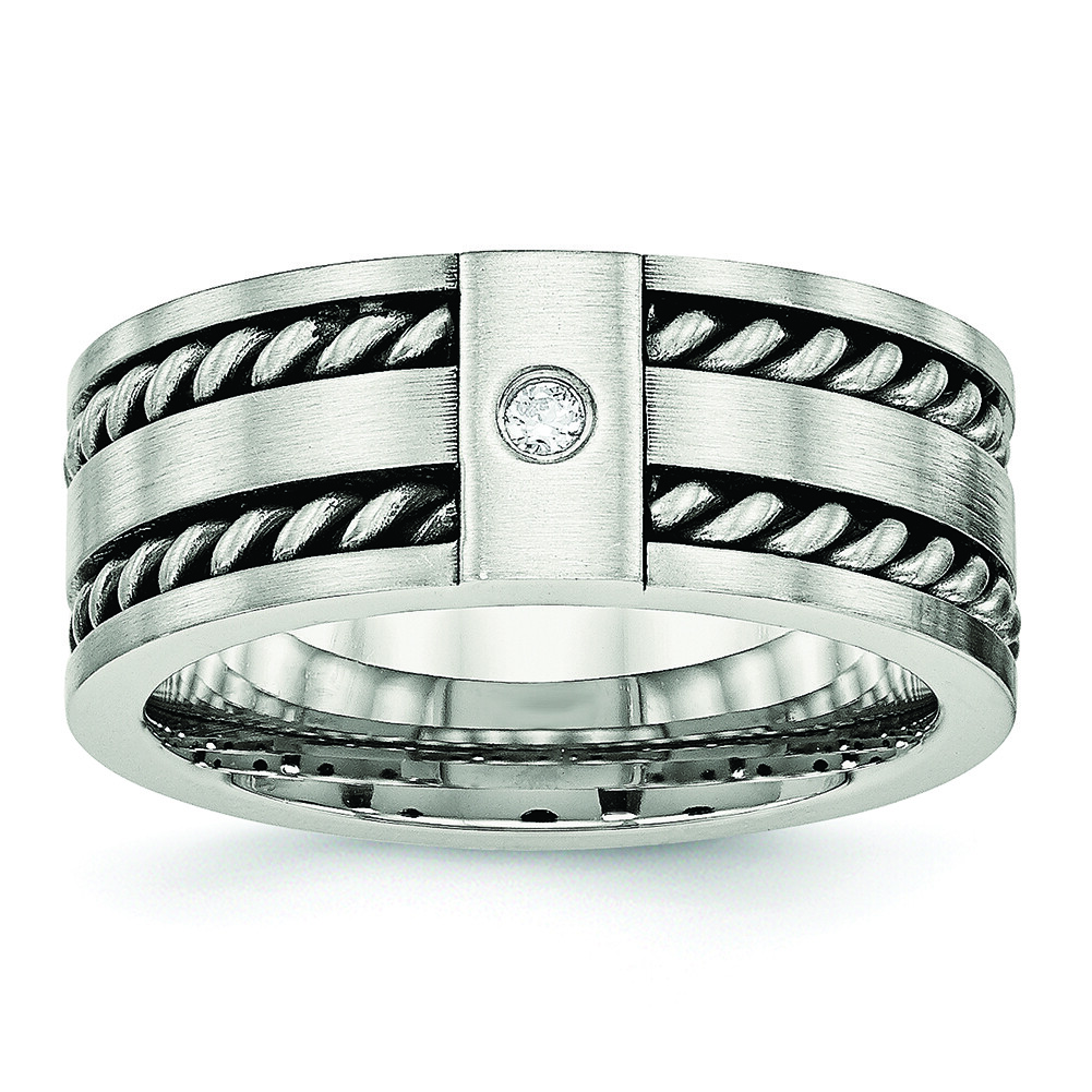 Chisel Stainless Steel Antiqued and Brushed with CZ Twisted Chisel Stainless Steel Antiqued and Brushed with CZ Twisted