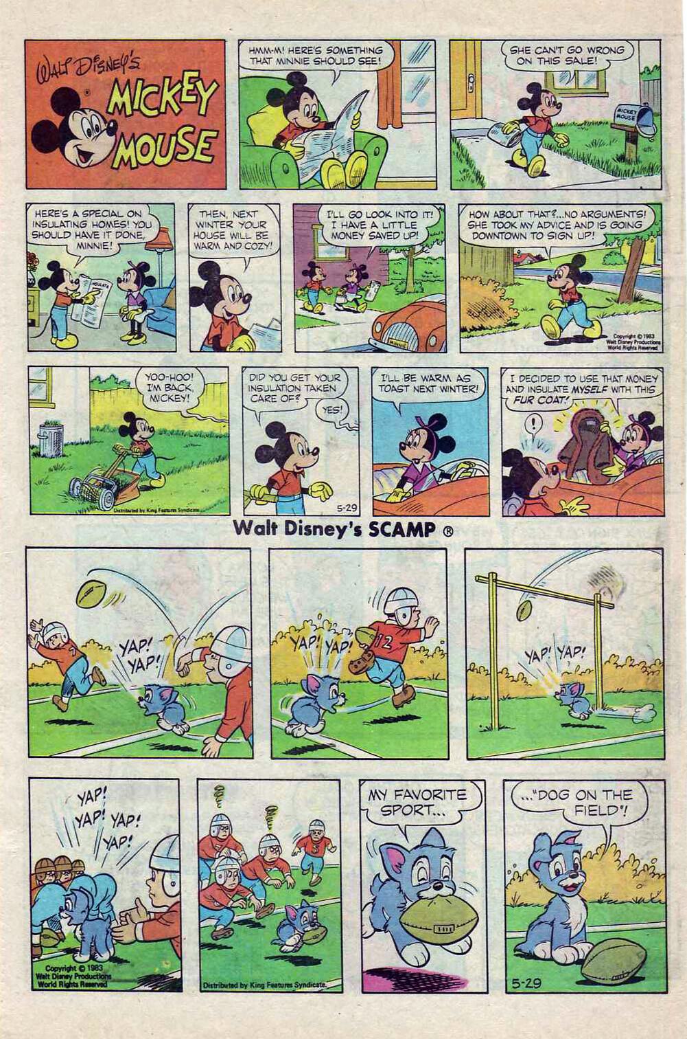 Mickey Mouse & Scamp by Disney - lot of 18 color Sunday comic pages, 1980 / 1984