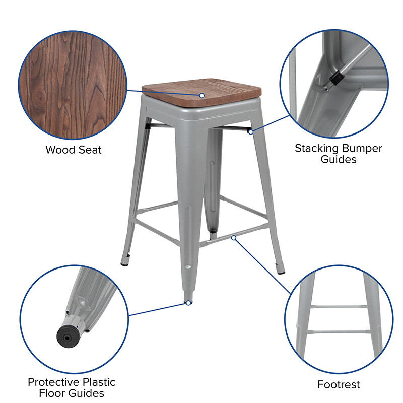 【中古】Universal Stool - Silver & Wood Tray 4 PACK) 24