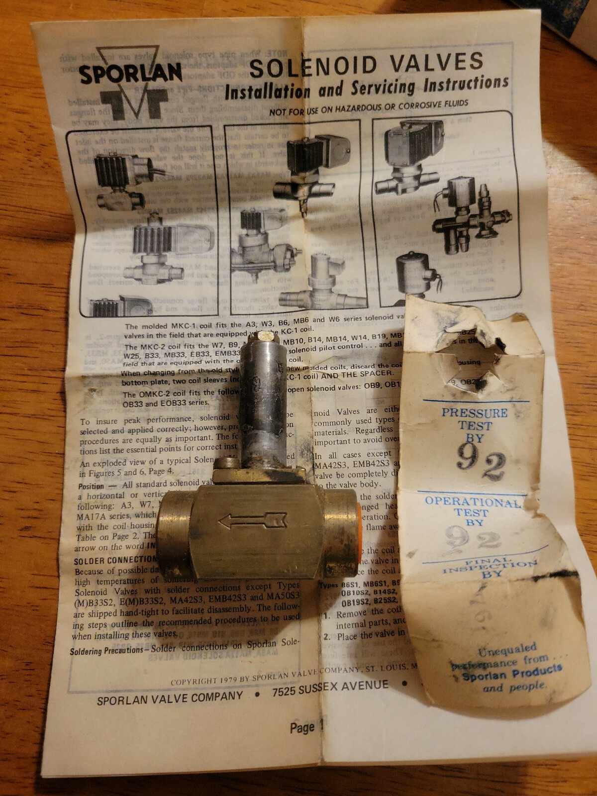 (5D4) Sporland W3P1 Solenoid Valve