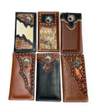 MEN'S WESTERN COWBOY WALLET GENUINE LEATHER LONG BI FOLD TALL RODEO WALLET