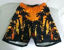 NIKE Board Shorts Swim Trunks Mens 30-32 L Bright Orange Black Palms Sunset