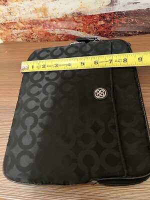 COACH Black Signature Logo C Padded Pockets iPad Tablet Zip Around