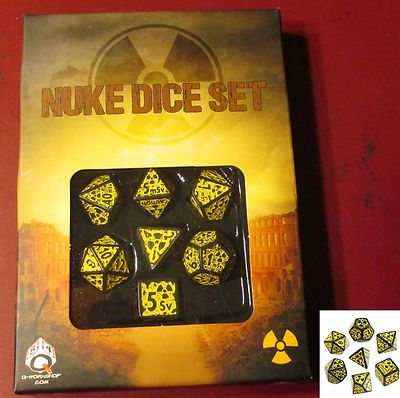 7 Piece Set Q-Workshop Nuke Dice Set Black//Yellow Revised