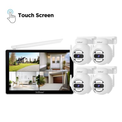 SriHome WIFI PTZ 4 x KAMERA Set Surveilla 5MP Wireless Sicherheit 2-Wege Audio 