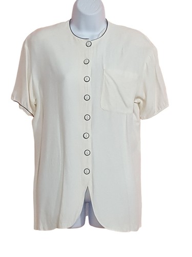 Vintage 80s Ashley Brooke Womens Blouse Button Front Short Sleeve White M - Picture 2 of 6