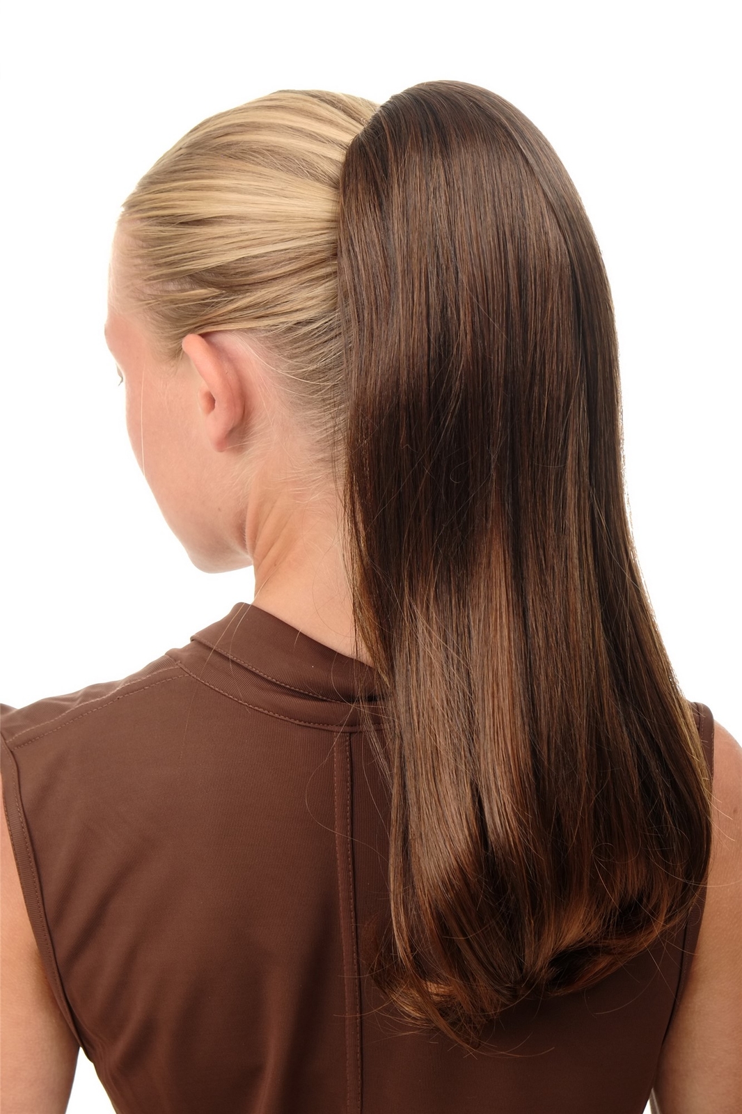 Hairpiece Ponytail Clip Long Smooth Volume Chestnut Brown Mix BRO525-2T30