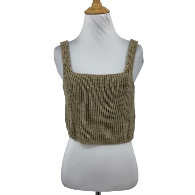Anthropologie Tank Top Womens XS Extra Small Stone Marled Knit Square Neck Crop