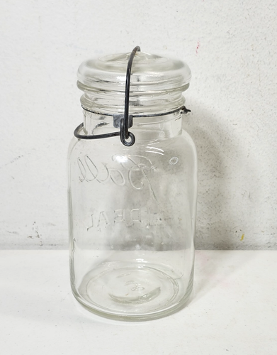Tarro de 3 cuartos transparente ideal bola vintage con fianza de alambre y tapa de vidrio - Imagen 5 de 8