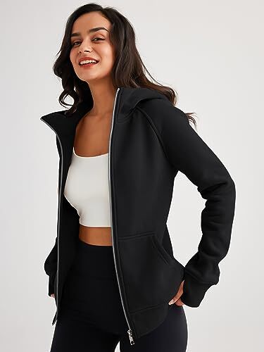 Womens Zip Up Hoodies Fleece Jackets Oversized Sweatshirts Fall Large Black - Picture 7 of 8