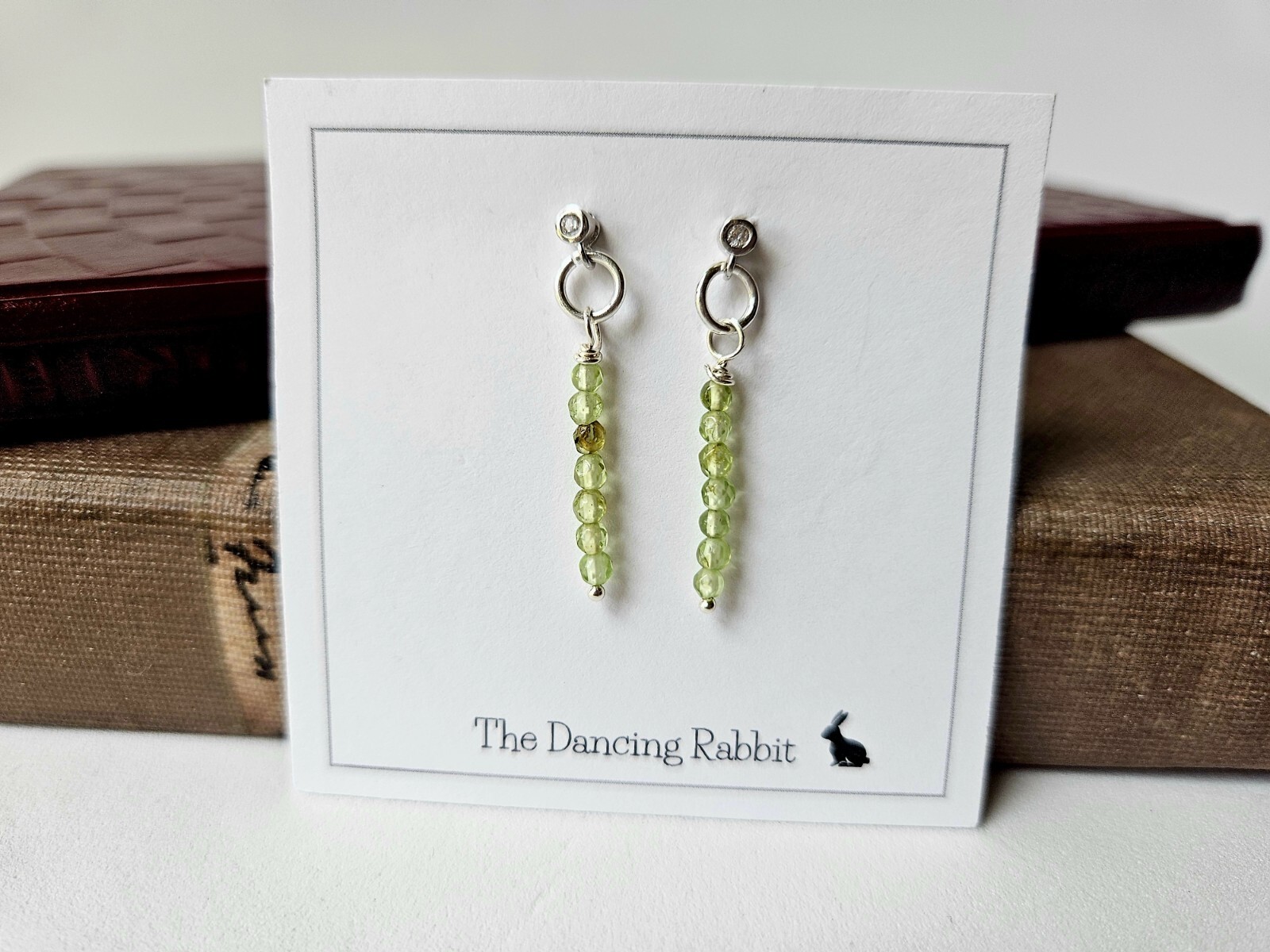 Sterling Silver Peridot Dangle Earrings with Cubic Zirconia - Handcrafted Jewelry-image