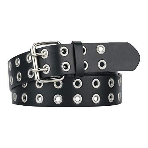 Grommet Leather Belts for Women, Fit for waist up to 37" Black-double Holes - Bild 1 von 6