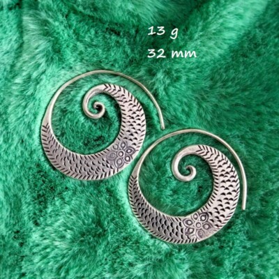 Fine Sterling Silver Earrings 925 Handcraft Tribal Jewelry Hoops Vintage ERA1202