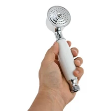 Shower Head Polished Chrome Brass Material White Ceramic Handle Shower Wand Body