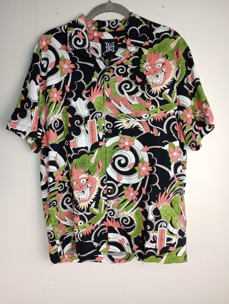 Ed Hardy Japan Dragon Button Up Short Sleeve Shirt Casual Mens