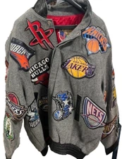 Vintage Jeff Hamilton NBA Teams Patch Jacket Wool Grey Limited Edition Size 4X
