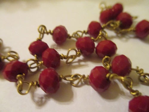 8 Ft Red Crystal Hand Knotted Beaded Brass Chain Simulated Ruby Rosary BC2 - Picture 7 of 8