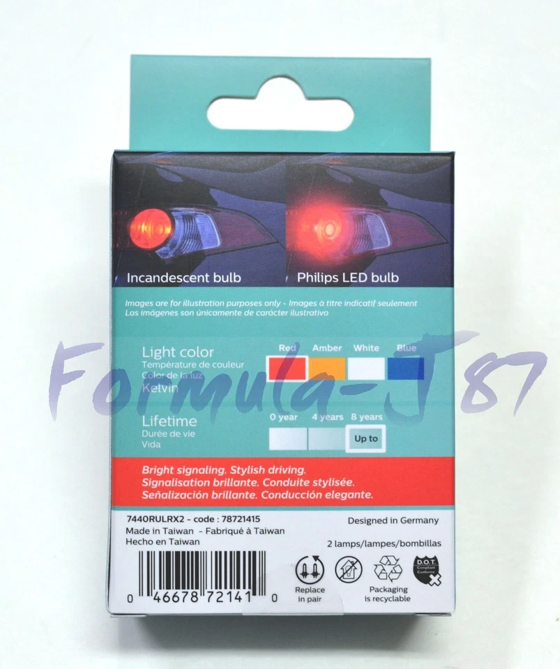 Philips Ultinon LED Light 7440 Red Two Bulbs Stop Brake Tail Upgrade Replace EO - Image 4 of 4