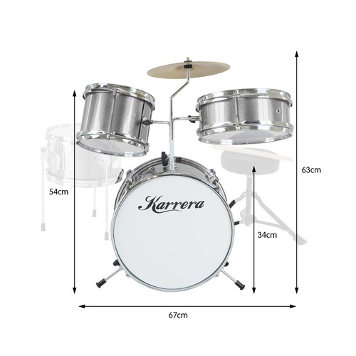 Karrera Kid 4 Drum Set Junior Drums Kit Musical Play for Children, Silver - Picture 2 of 9