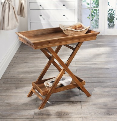 Beistell Tisch aus Holz, mit Tablett, Landhaus Stil, Servier Klapp