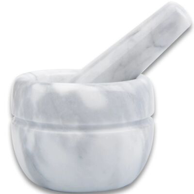 Mortar and Pestle Set Polished Natural Marble Stone Guacamole Molcajete Bowl ...