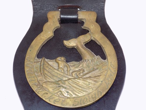 Victorian Era Whaling Horse Brass Medallions w/ Leather Bridle Saddle Strap - Picture 17 of 22