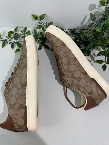 NWT $150 Coach Clip Low Top Sneaker Signature Khaki Saddle Men's 13D - Picture 5 of 20