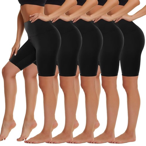 5er Pack High Waist Biker Shorts für Damen - Training Yoga Laufen schwarz