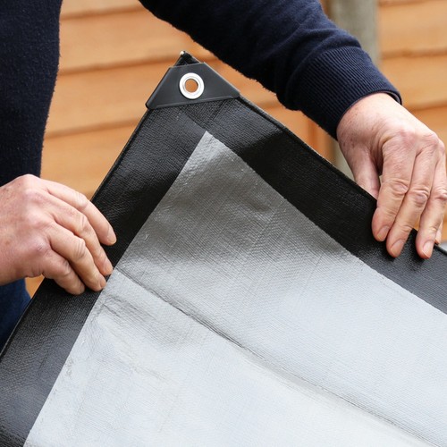 BLACK Tarp Sheet TARPAULIN Strengthened Waterproof Heavy Duty 250g/sm - Picture 15 of 23