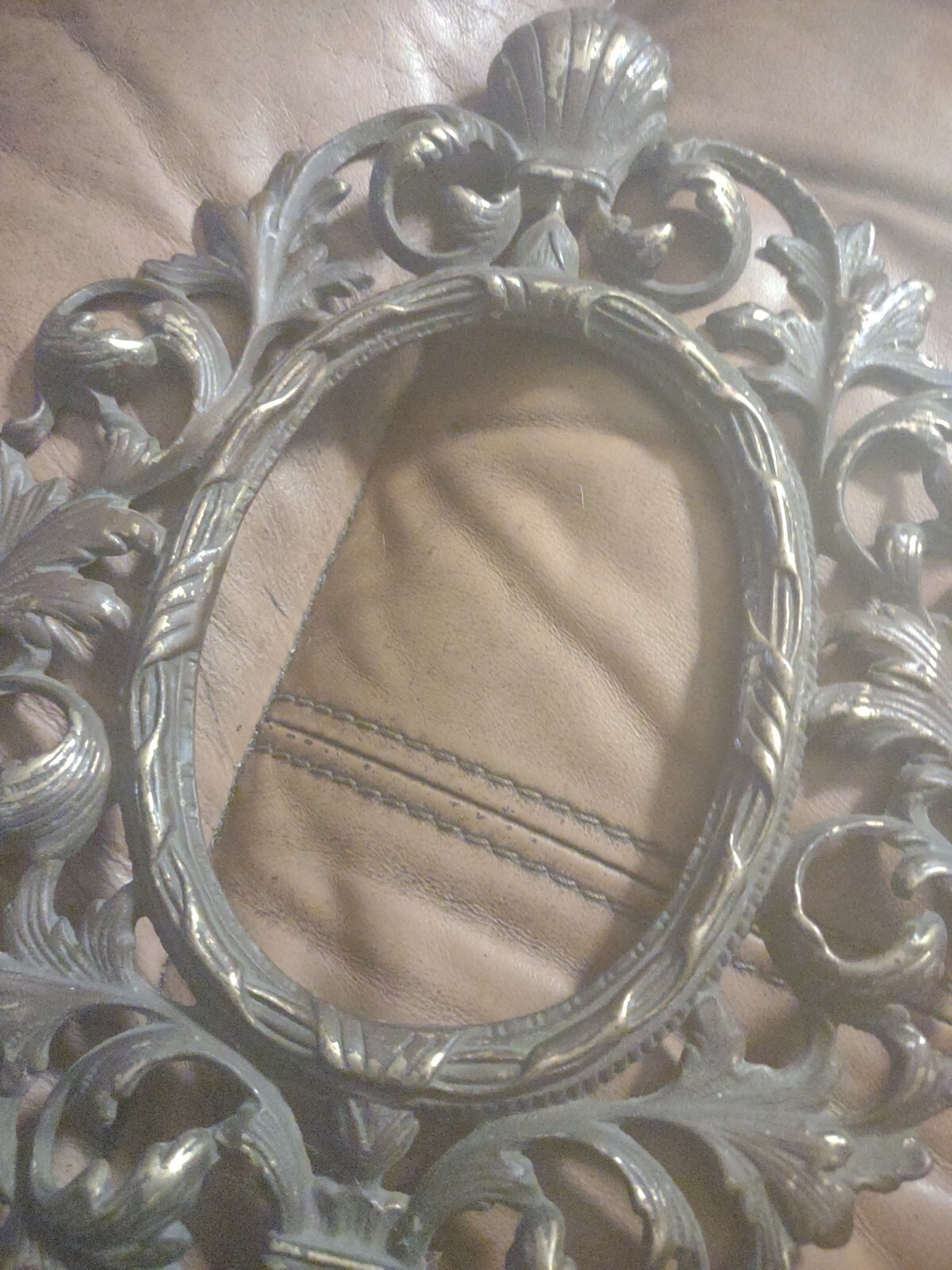 Antique Brass Ornate Art Nouveau Oval Picture Frame No Glass  12 x 9