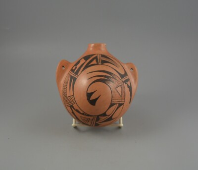 Vintage Hopi Pot - Canteen with Handles - Eagle Wing Spiral Design - Clarice