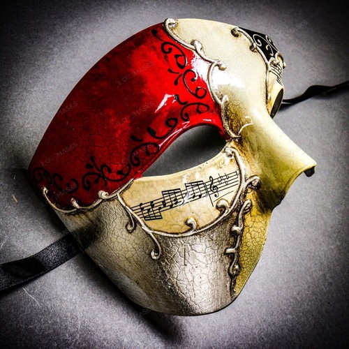Red Venetian Phantom Of The Opera Masquerade Ball Halloween Party Mask For Men - Picture 2 of 4