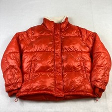 Koolaburra By Ugg Puffer Jacket Women's Large Orange Red Sherpa Lined Neck Snap