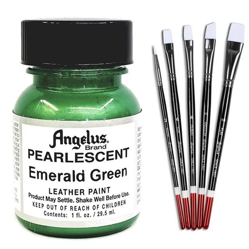 75AS 1 oz Angelus peinture cuir nacré vert émeraude avec jeu de 5 pinceaux